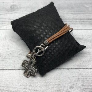 Artisan made leather and sterling silver charm bracelet